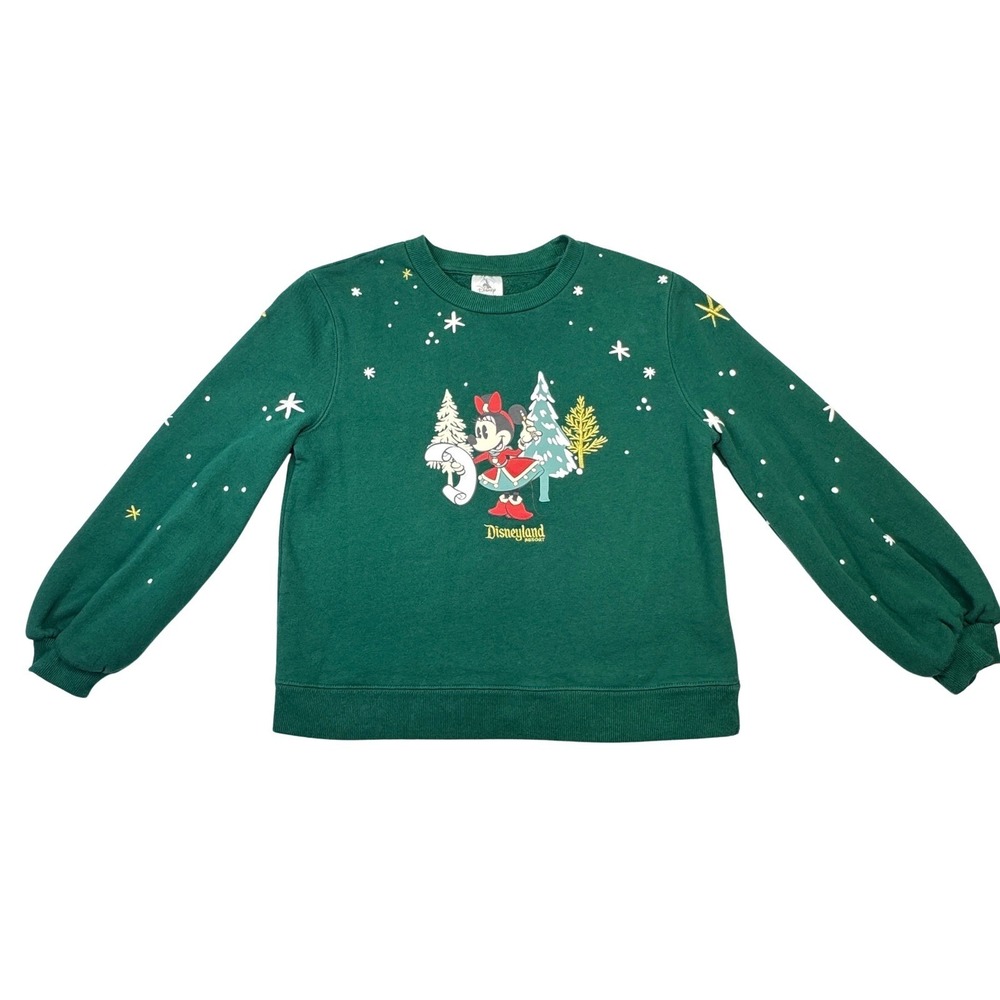 Disneyland‎ Minnie Mouse Holiday Sweatshirt Womens Small Green Christmas
